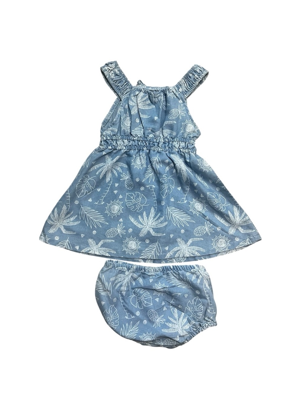 Vince Camuto Baby Girl Blue Tropical Palm Leaf Dress Bloomers Set 18M NWOT - Picture 2 of 5